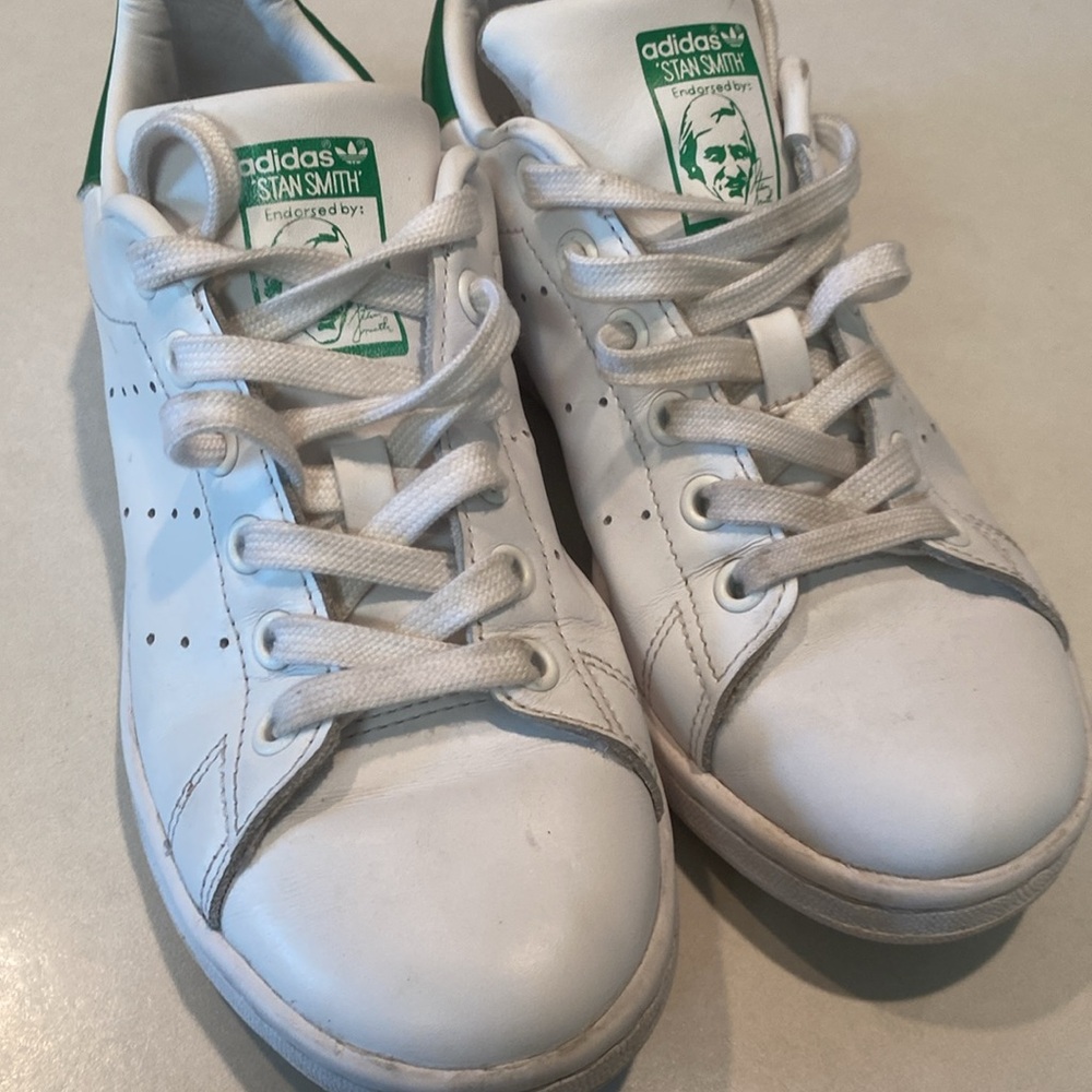 ADIDAS STAN SMITH LEATHER COURT SNEAKER LOW TOP ATHLEISURE WHITE GREEN SZ 4 EU36